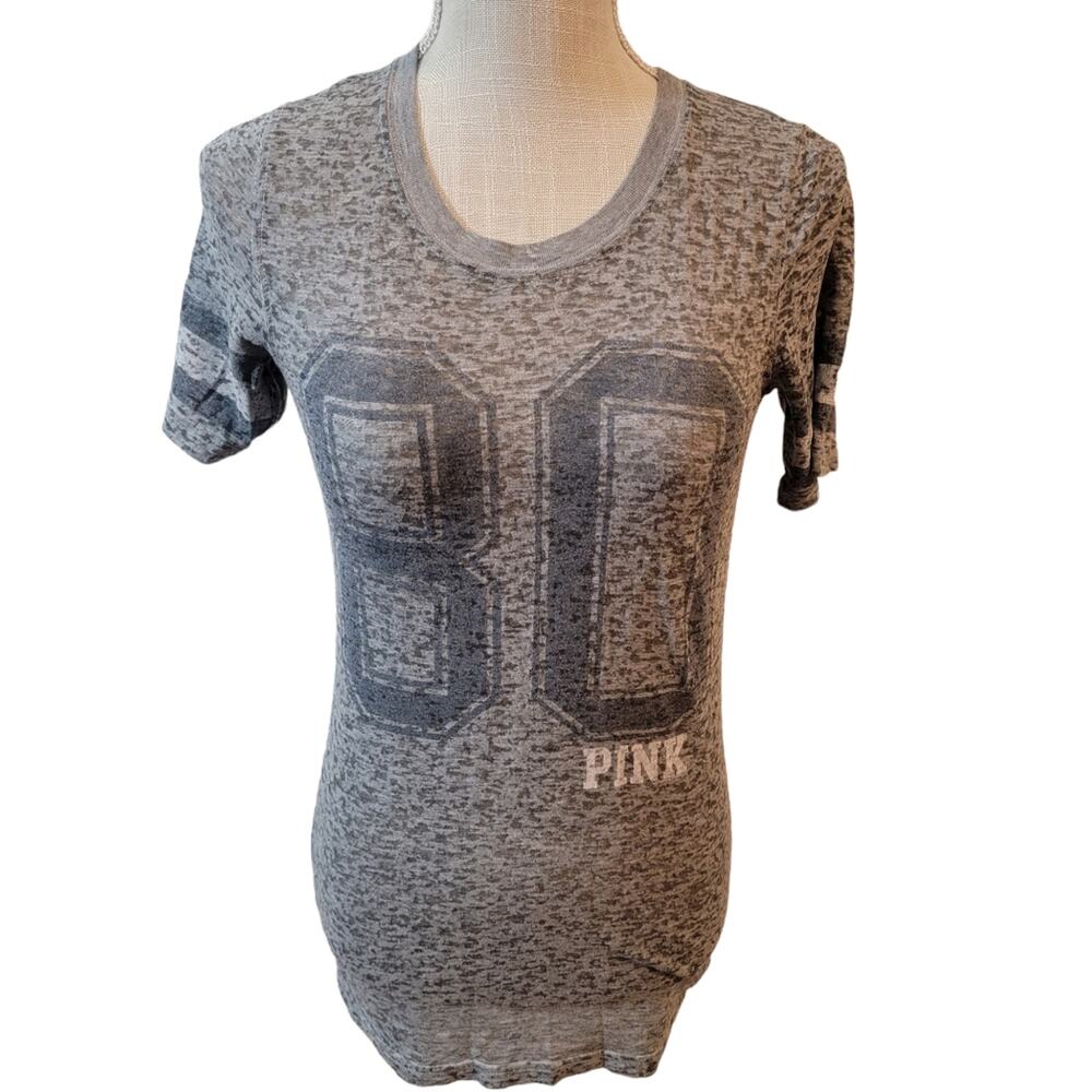 Pink Victoria's Secret Grey Athletic Burnout Short Sleeve Vintage Tee Size Small